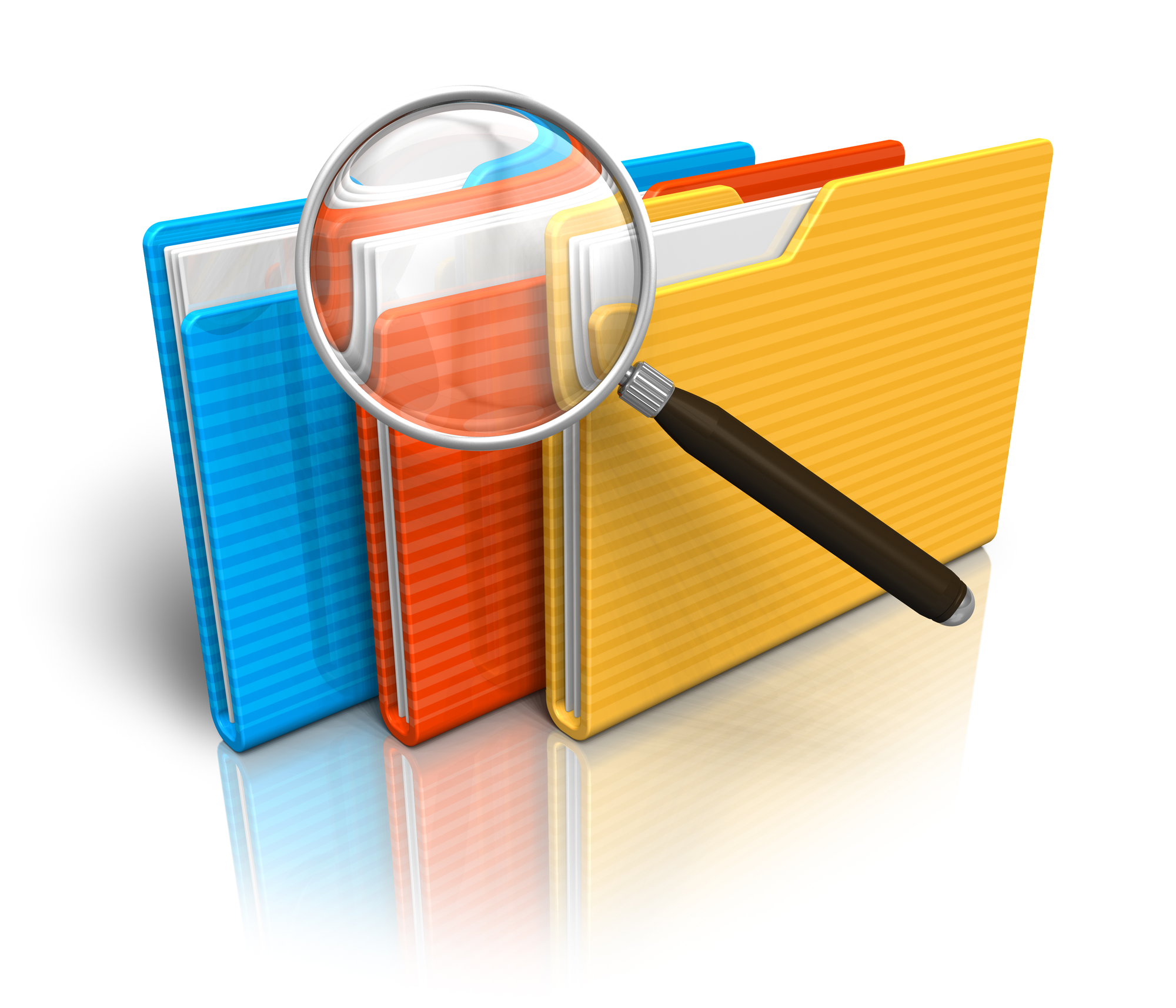 File search concept: folders and magnifying glass